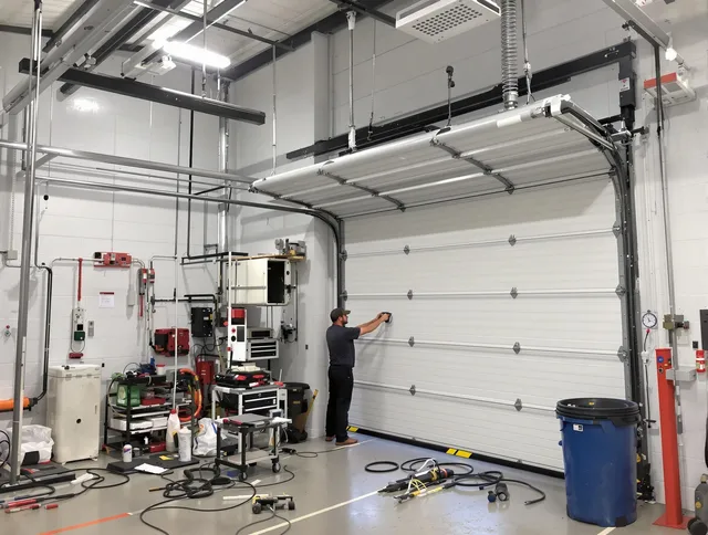 Wildomar Garage Door Repair certified technician performing commercial door repair at a Wildomar business facility