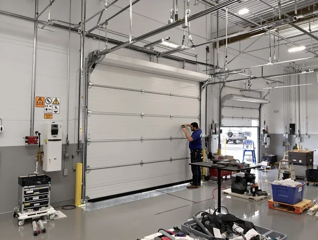 Commercial garage door repair being performed by Wildomar Garage Door Repair expert in Wildomar