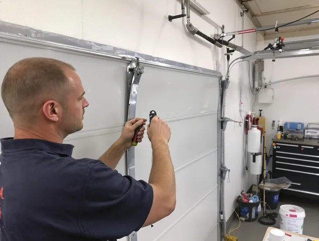 Before and after garage door dent repair by Wildomar Garage Door Repair in Wildomar