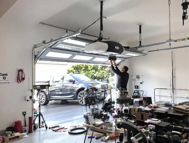 Wildomar Garage Door Repair specialist installing smart garage door opener system in Wildomar home