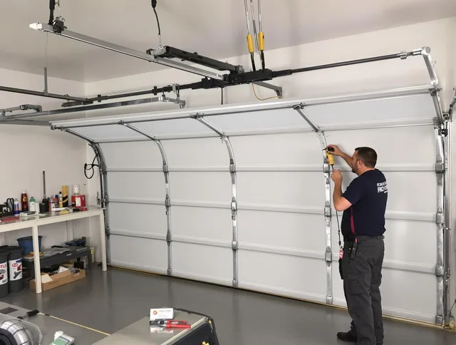 Wildomar Garage Door Repair certified technician performing overhead door system repair in Wildomar