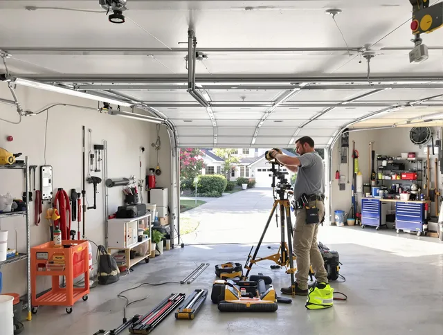 Wildomar Garage Door Repair specialist performing laser-guided track alignment in Wildomar